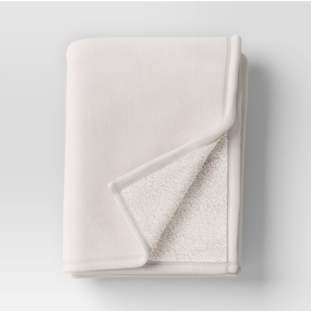 Threshold Oversized Casual Chenille Throw with Faux Shearling Reverse Ivory